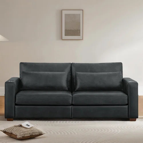 High Back 89'' W Sofa With Movable Lumber Pillow And Cup Holders