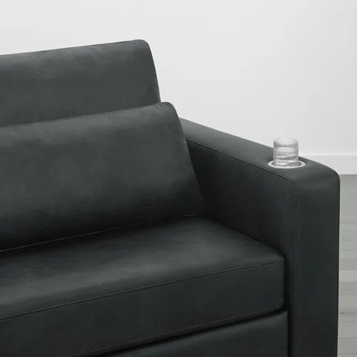 High Back 89'' W Sofa With Movable Lumber Pillow And Cup Holders