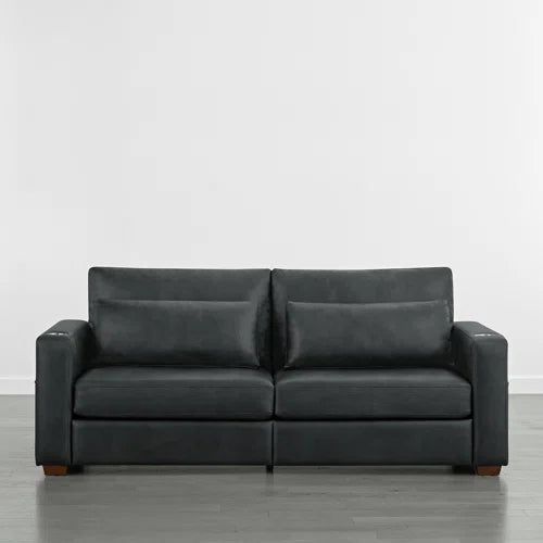 High Back 89'' W Sofa With Movable Lumber Pillow And Cup Holders