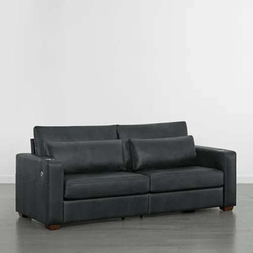 High Back 89'' W Sofa With Movable Lumber Pillow And Cup Holders