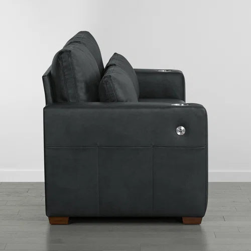 High Back 89'' W Sofa With Movable Lumber Pillow And Cup Holders
