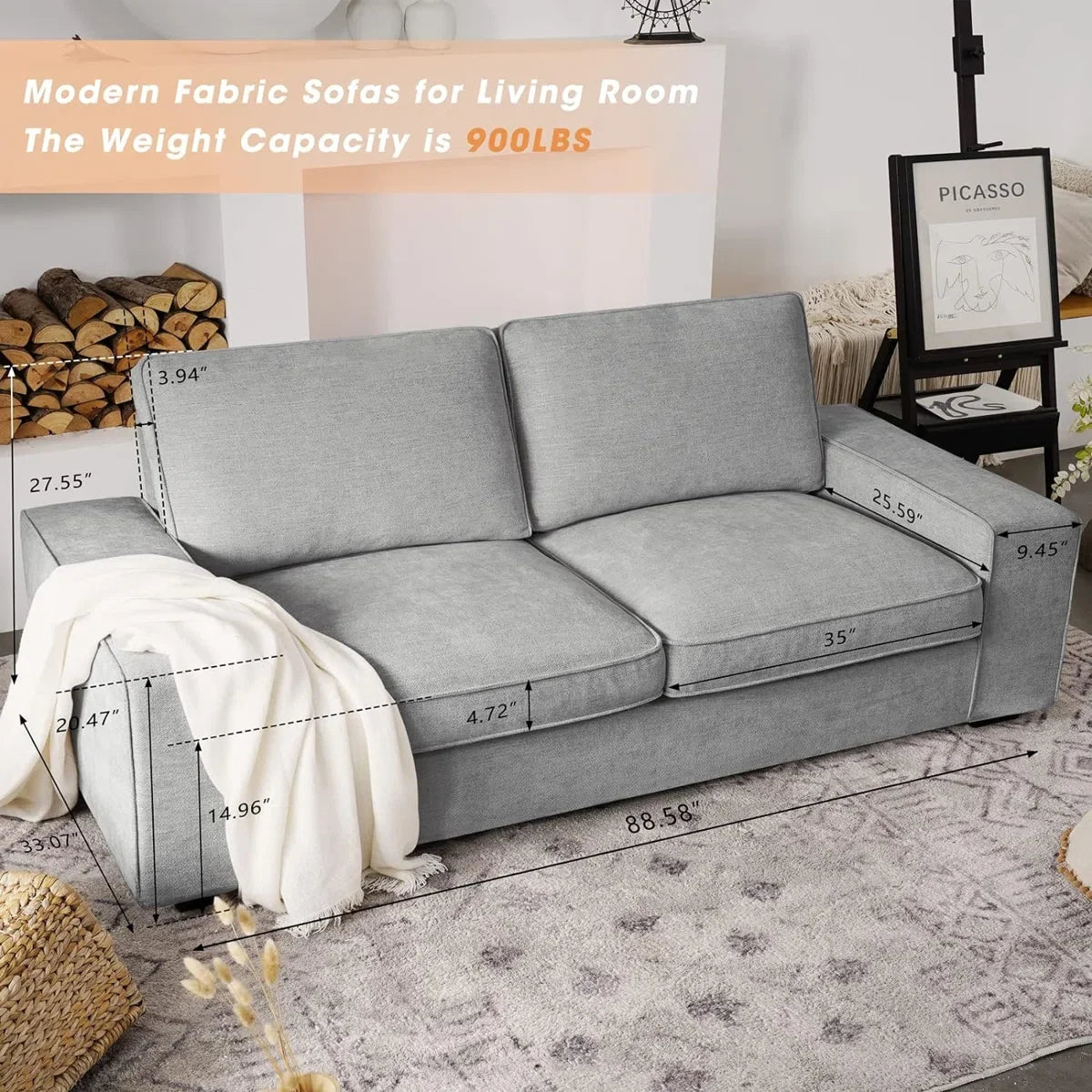 Jonte 88.58'' Modern Chenille Sofa for Small Spaces,Removable Sofa Cushion
